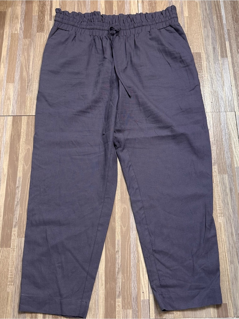 Women’s Drawstring Waist Casual Linen Blend Pants in Blue/Gray, Size XL